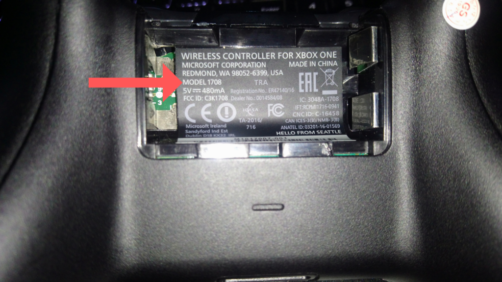 Xbox controller model number location