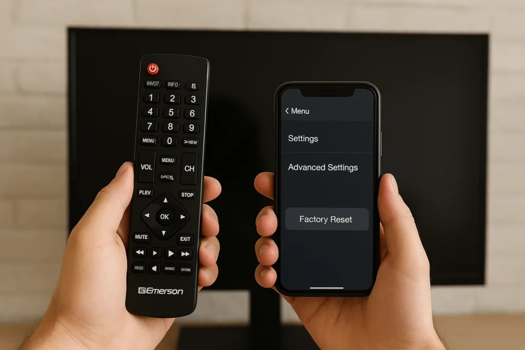 where is the reset button on an emerson tv